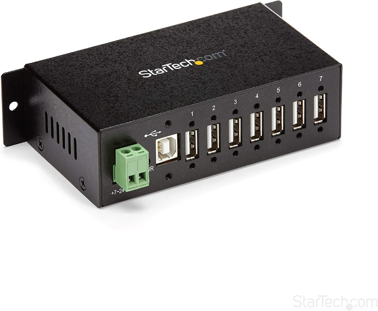 StarTech.com 7-Port USB 2.0 Hub - Metal Industrial USB-A Hub with ESD Protection & 350W Surge Protection - Din Rail, Wall or Desk Mountable - TAA Compliant USB Expander Hub (ST7200USBM) 7 Port USB 2.0