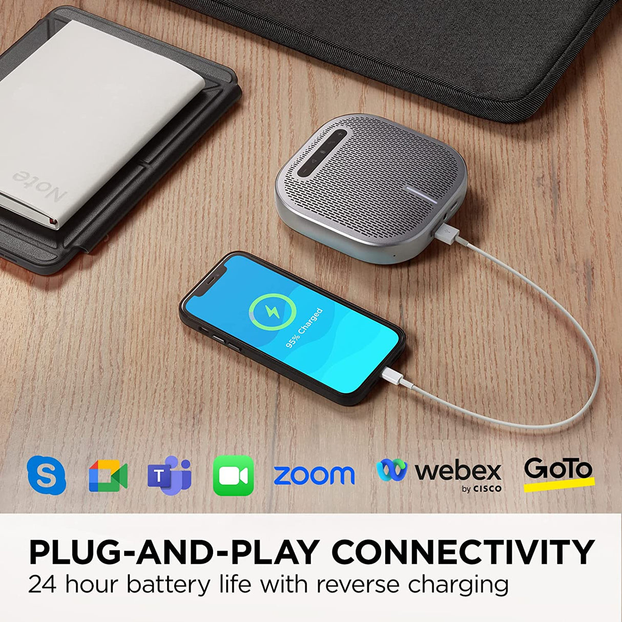 ViewSonic VB-AUD-201 Portable Wireless Conference Speakerphone with 360 Omnidirectional Sound Pickup, Reverse Charging, Bluetooth 5.0, Noise Cancellation for Home Office and Remote Meetings