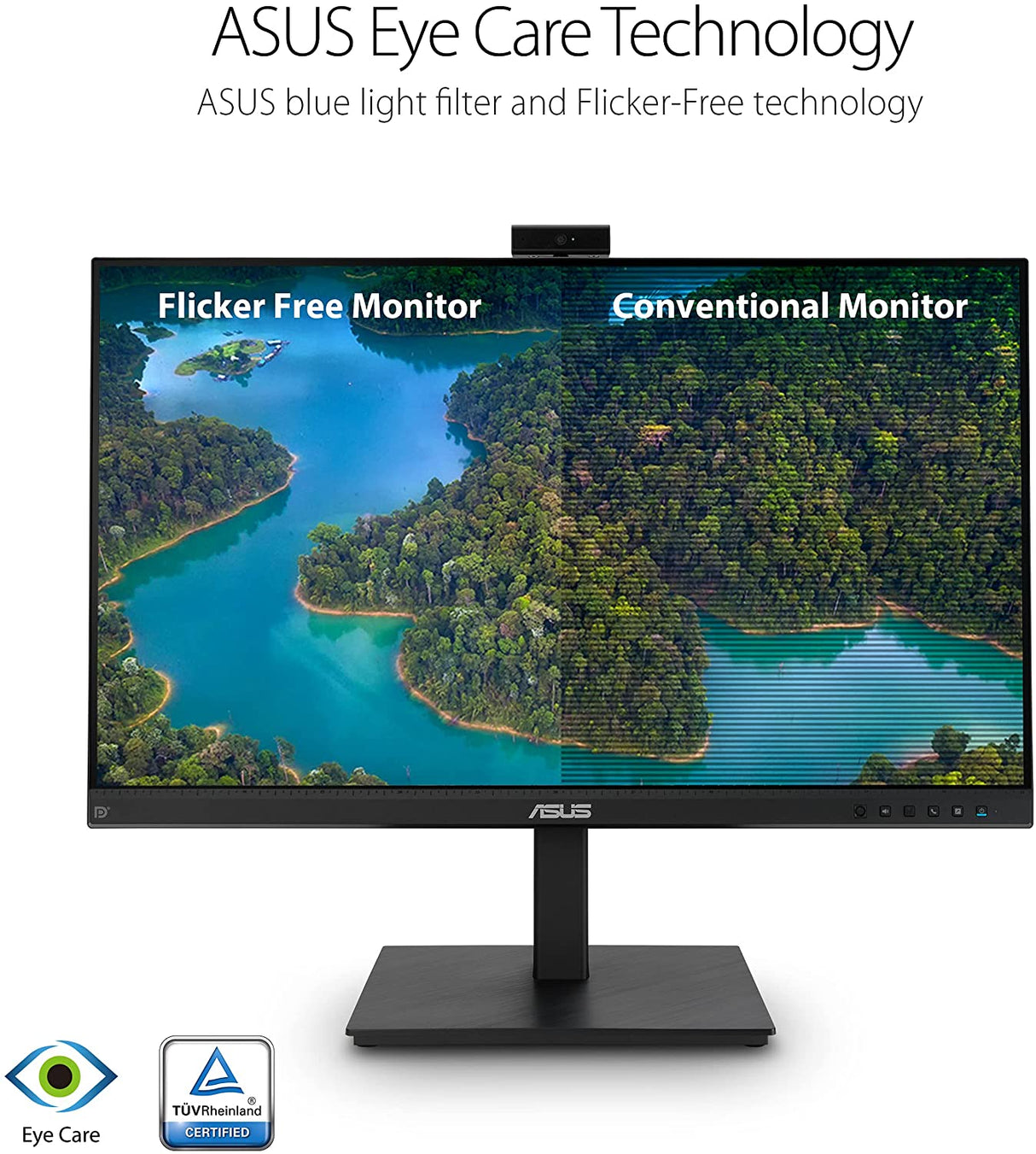 ASUS 27” 1080P Video Conference Monitor (BE279QSK) - Full HD, IPS, Built-in Adjustable 2MP Webcam, Mic Array, Speakers, Eye Care, Wall Mountable, Frameless, HDMI, DisplayPort, VGA, Height Adjustable 27" IPS w/Webcam & DisplayPort