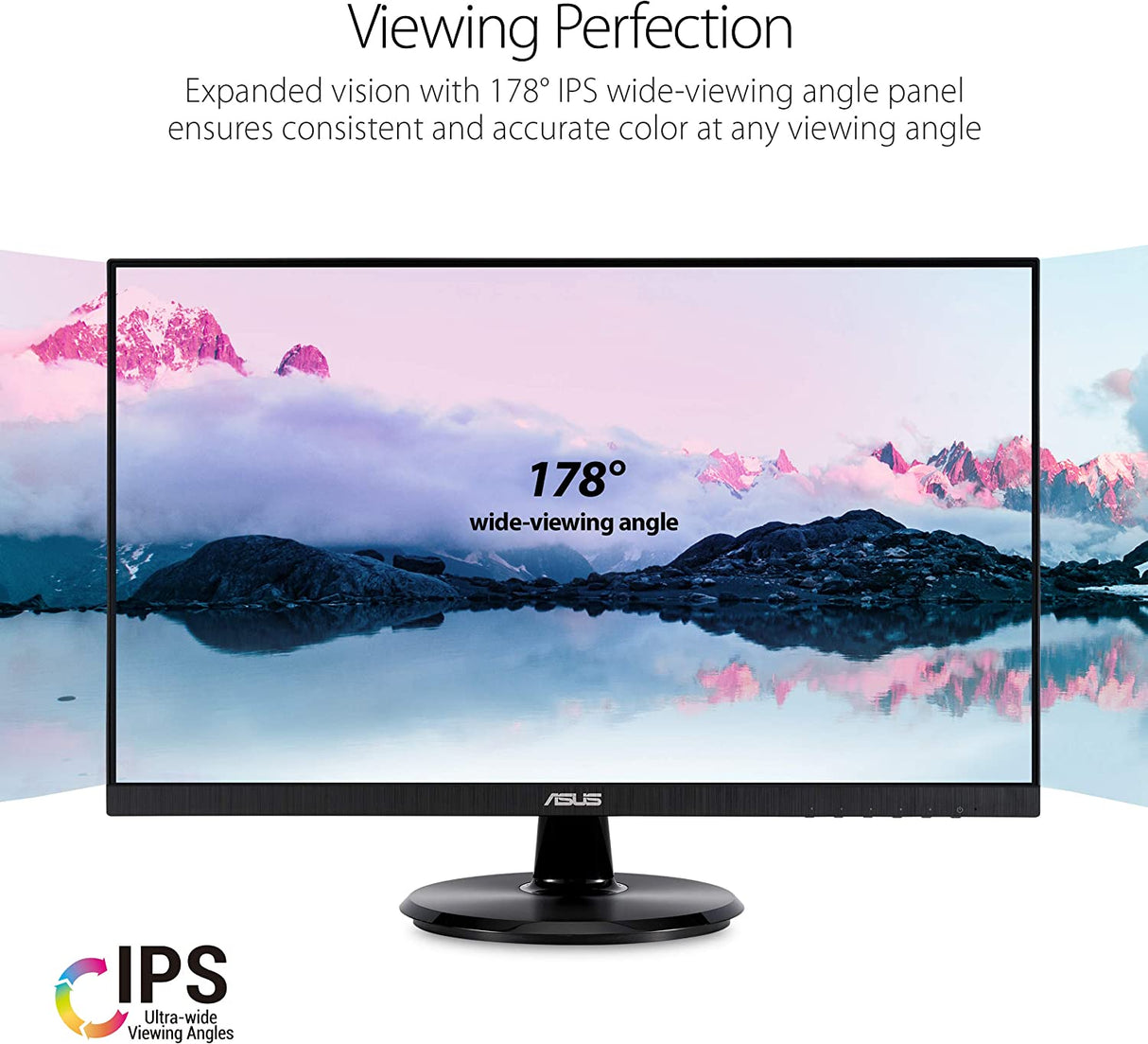 ASUS VA24DQ 23.8” Monitor, 1080P Full HD, 75Hz, IPS, Adaptive-Sync/FreeSync, Eye Care, HDMI DisplayPort VGA, Frameless, VESA Wall Mountable 24" IPS FHD 75Hz w/DisplayPort, Speakers