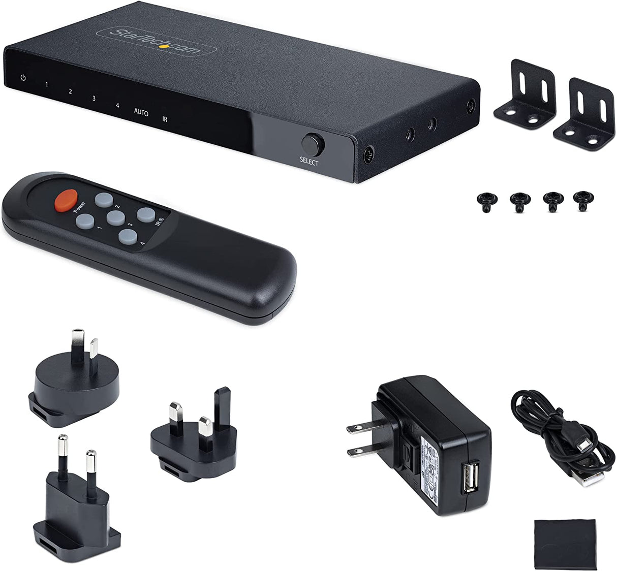 StarTech.com 4-Port 8K HDMI Switch, HDMI 2.1 Switcher 4K 120Hz HDR10+, 8K 60Hz UHD, HDMI Switch 4 in 1 Out, Auto/Manual Source Switching, Power Adapter and Remote Included (4PORT-8K-HDMI-SWITCH) 4 port