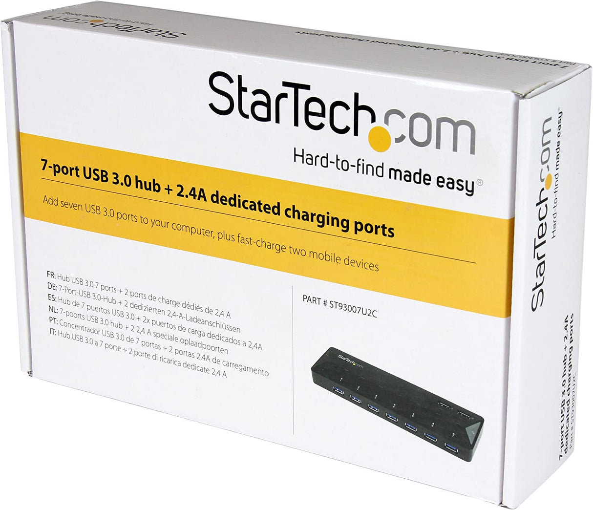 StarTech.com 9 Port USB 3.0 Hub - 7 x USB-A, 2 x USB-A Fast Charge Ports - Multi Port Powered USB Charging Station (ST93007U2C) Black 7 Port + 2 Charge Port