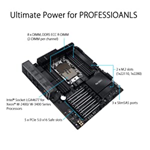 ASUS Pro WS W790-ACE Intel LGA 4677 CEB Motherboard,5xPCIe 5.0x16 Slots,DDR5 R-DIMM,10G & 2.5GLAN,USB 3.2 Gen 2x2 Type-C,BMC Header, ACCE