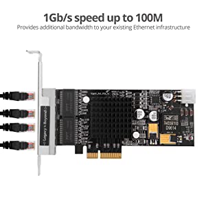 SIIG 4-Port Gigabit Ethernet with PoE PCIe Card -Intel 350, PCIe 2.0 x4 to Quad RJ-45,1000/100/10Mbps,PoE,802.3af Power Over Ethernet,Intel I350-T4,Large Heat Sink,Dual-Profile Brackets LB-GE0811-S1
