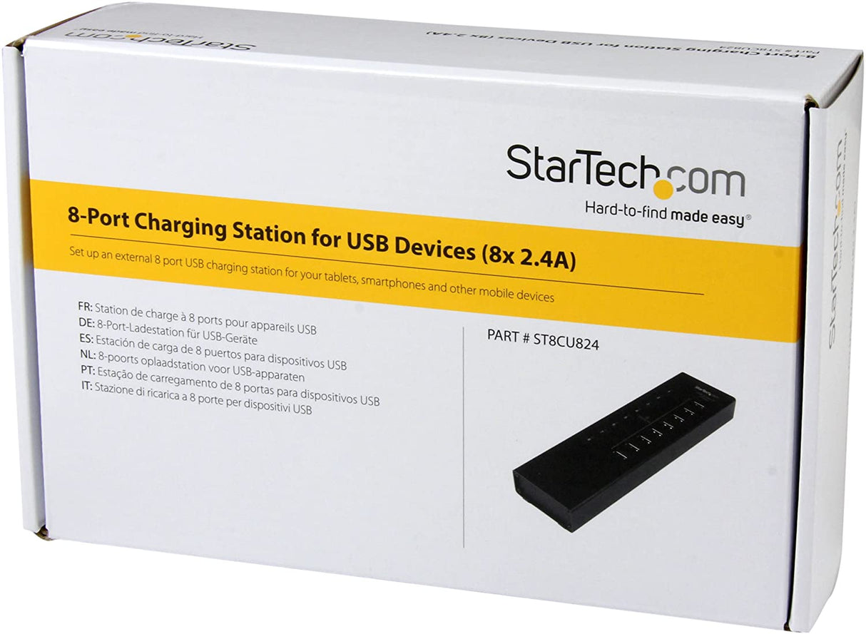 StarTech.com 8-Port Charging Station for USB Devices - 96W/19.2A - Dedicated Desktop Multi-Device USB Charging Station (ST8CU824)