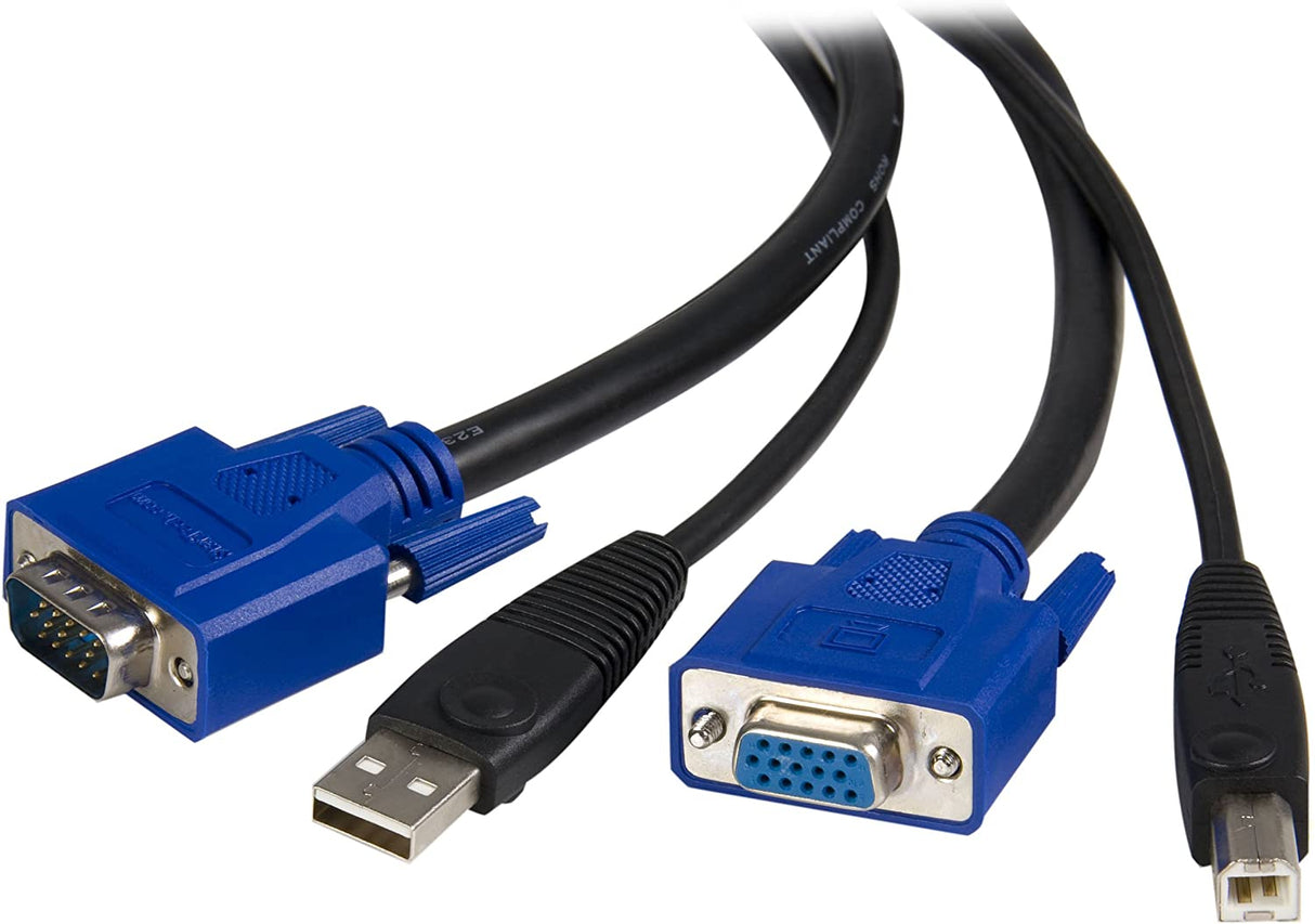 StarTech.com 10 ft 2-in-1 Universal USB KVM Cable - 10ft VGA KVM Cable - 10ft USB KVM Cable - 10ft KVM Switch Cable (SVUSB2N1_10),Black 10 ft USB