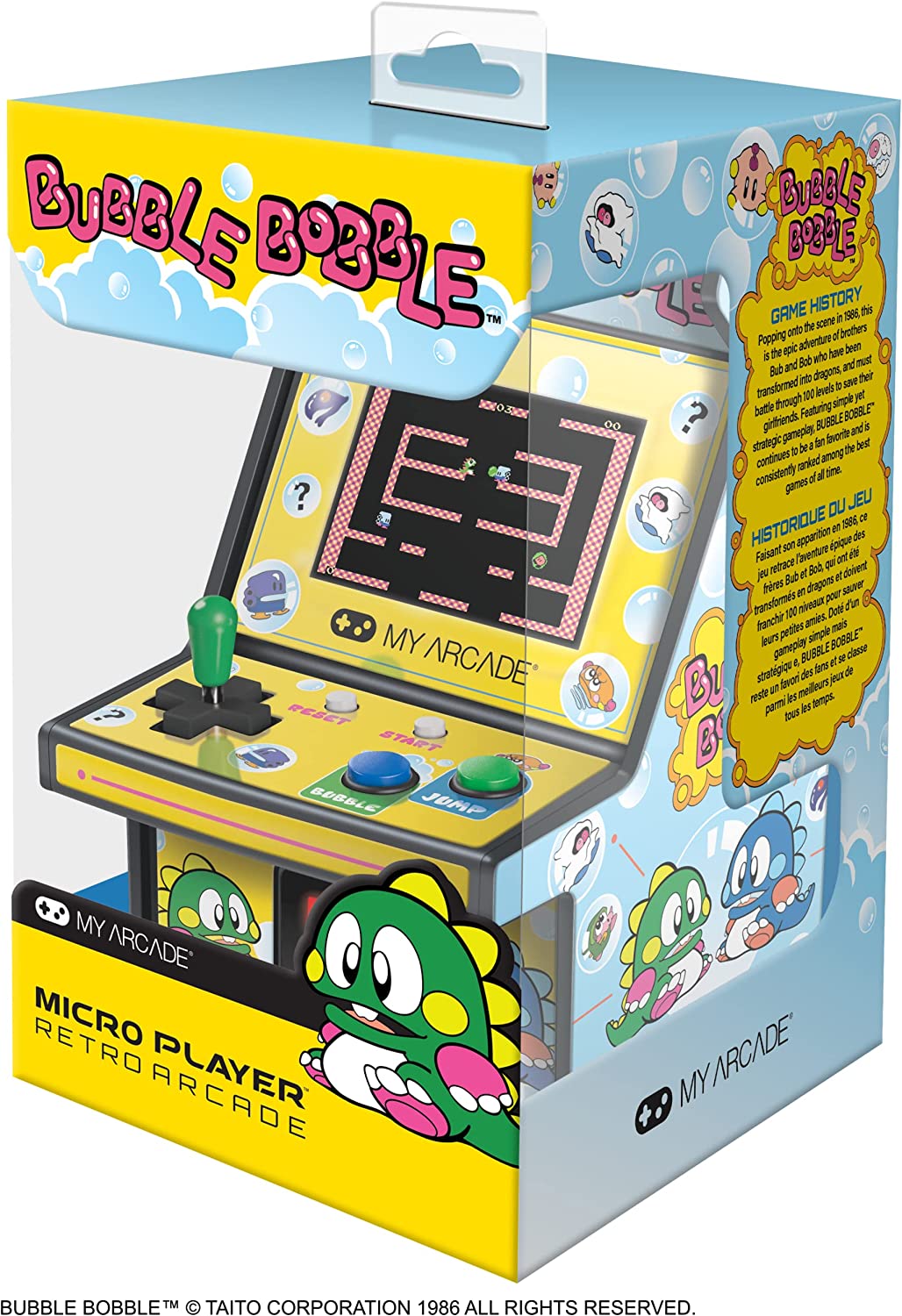 My Arcade Micro Player Mini Arcade Machine: Bubble Bobble Video Game, Fully Playable, 6.75 Inch Collectible, Color Display, Speaker, Volume Buttons, Headphone Jack, Battery or Micro USB Powered