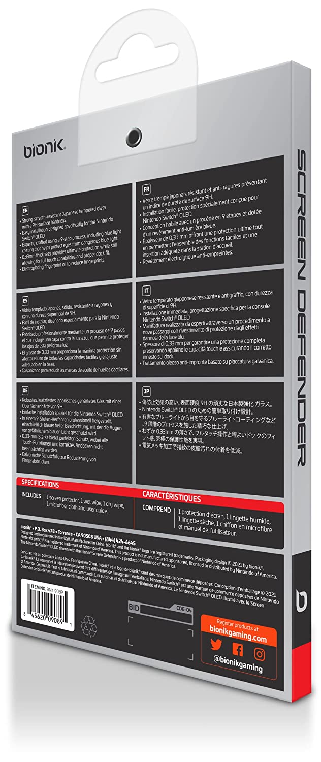 Bionik Screen Protector For Nintendo Switch (OLED): Tempered Glass, 9H Surface Hardness, Scratch Resistant Switch OLED