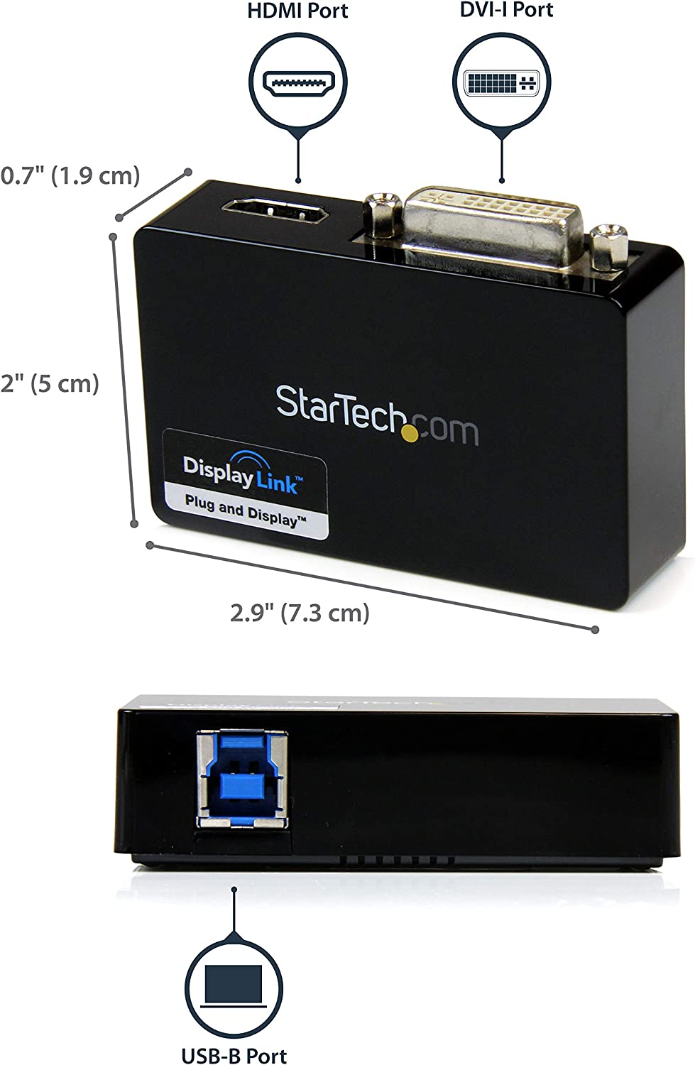 StarTech.com USB 3.0 to HDMI / DVI Adapter - 2048x1152 - External Video & Graphics Card - Dual Monitor Display Adapter Cable - Supports Mac & Windows (USB32HDDVII)