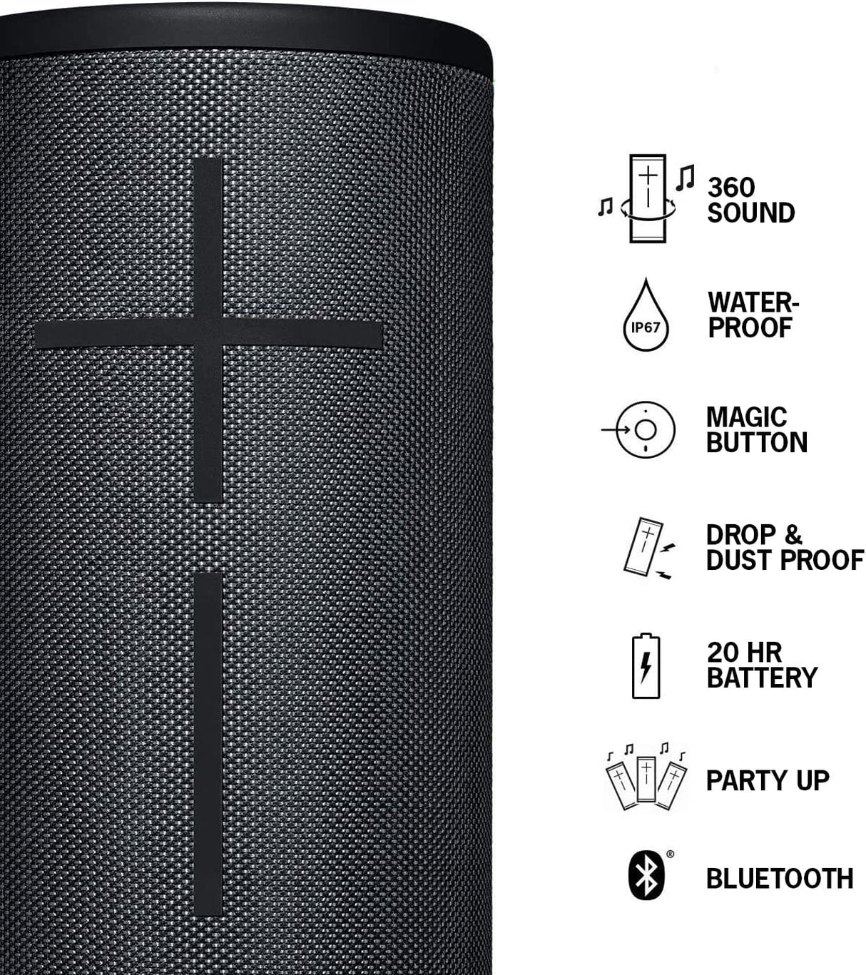Ultimate Ears MEGABOOM 3 Portable Wireless Bluetooth Speaker (Powerful Sound + Thundering Bass, Bluetooth, Magic Button, Waterproof, Battery 20 hours) - Night Black Night Black Single