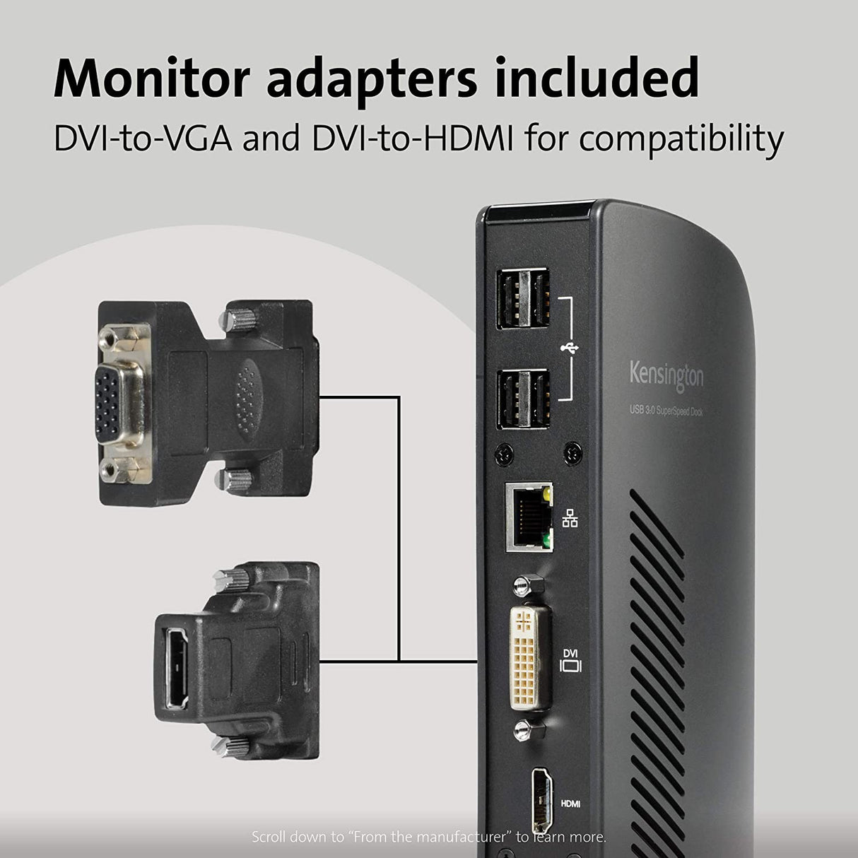 Kensington USB 3.0 Dual Display Docking Station for Windows, MacBooks, and Surface (K33972US) USB-A Dual 2K