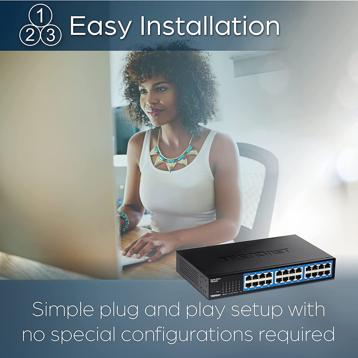 TRENDnet 24-Port Gigabit Desktop Switch, TEG-S25D, 24 x Gigabit RJ-45 Ports, 48Gbps Switching Capacity, Fanless Design, Metal Enclosure, Internal Power Supply, Lifetime Protection, Black