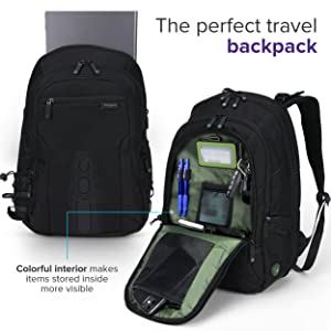 Targus Travel Laptop Backpack for 17 inch Laptops, TSA Checkpoint-Friendly Carry On Travel Backpack for Women Men Business/College Laptop Bag for Work School Travel, Black (TBB019US)