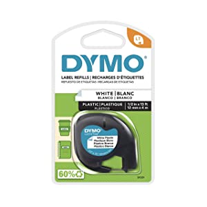 DYMO - SAN91331 91331 LetraTag Labeling Tape for LetraTag Label Makers, Black Print on White Plastic Tape, 1/2'' W x 13' L, 1 Roll White 156 in. X 1/2 in. Plastic Tape