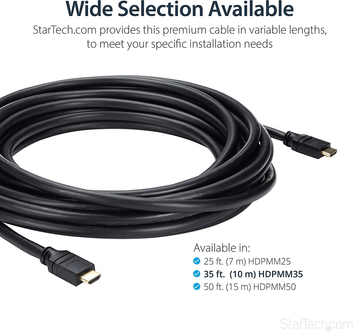 StarTech.com 35ft Plenum Rated HDMI Cable, 4K High Speed Long HDMI Cord w/ Ethernet, 4K30 UHD, 10.2 Gbps, HDCP 1.4, In Wall Plenum HDMI 1.4 Display Cable, HDMI to HDMI Computer to TV Cable (HDPMM25) 35 ft / 10.5m