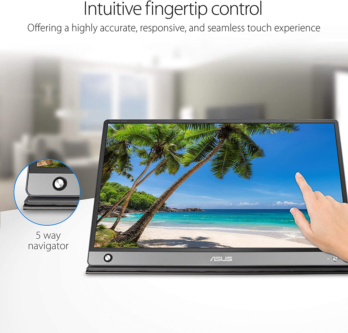 ASUS ZenScreen MB16AMT 15.6" Full HD Portable Monitor Touch Screen IPS Non-glare Built-in Battery and Speakers Eye Care USB Type-C Micro HDMI w/ Foldable Smart Case