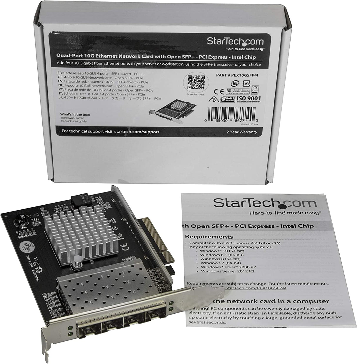StarTech.com Quad Port 10G SFP+ Network Card - Intel XL710 Open SFP+ Converged Adapter - PCIe 10 Gigabit Ethernet Server NIC - 10GbE Fiber Optic LAN Card - Dell PowerEdge HPE ProLiant (PEX10GSFP4I) 4 PORT
