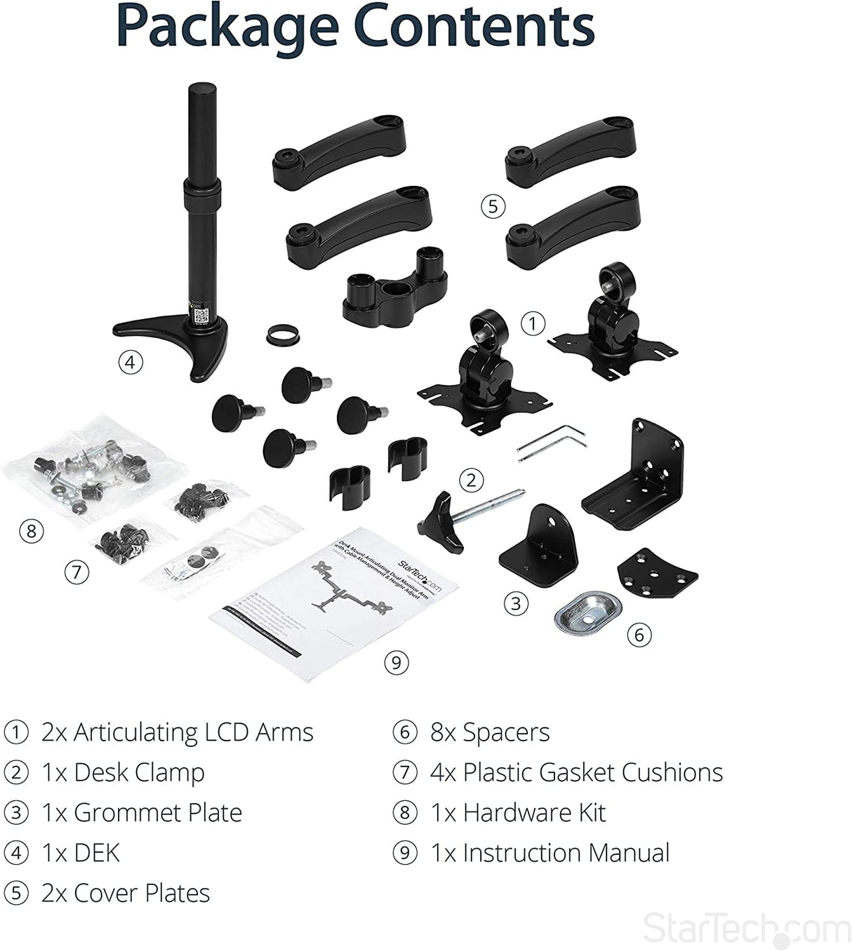 StarTech.com Desk Mount Dual Monitor Arm - Articulating - Supports Monitors 12'' to 24'' - Adjustable VESA Monitor Arm - Grommet or Desk Mount - Black (ARMDUAL) Desk Mount Articulating Arms