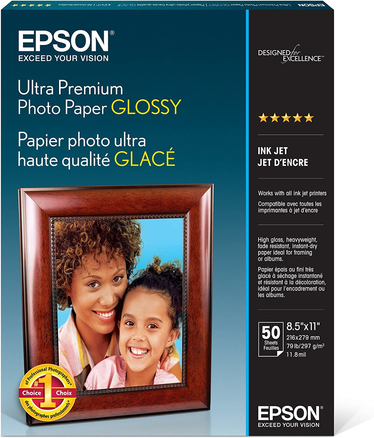 Epson Ultra Premium Photo Paper GLOSSY (8.5x11 Inches, 50 Sheets) (S042175),White 1 8.5" x 11"