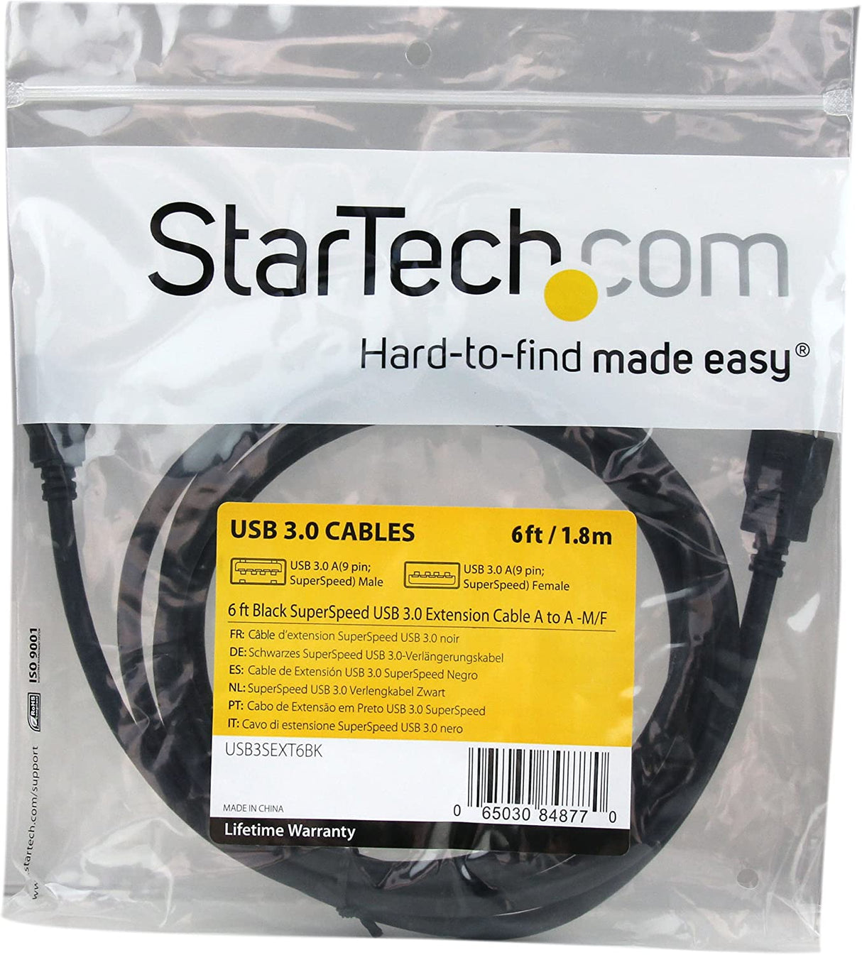 StarTech.com 6 ft Black SuperSpeed USB 3.0 Extension Cable A to A M/F - 2m USB 3 Male to Female Ext Cable/Cord 6ft - 5Gbps (USB3SEXT6BK)