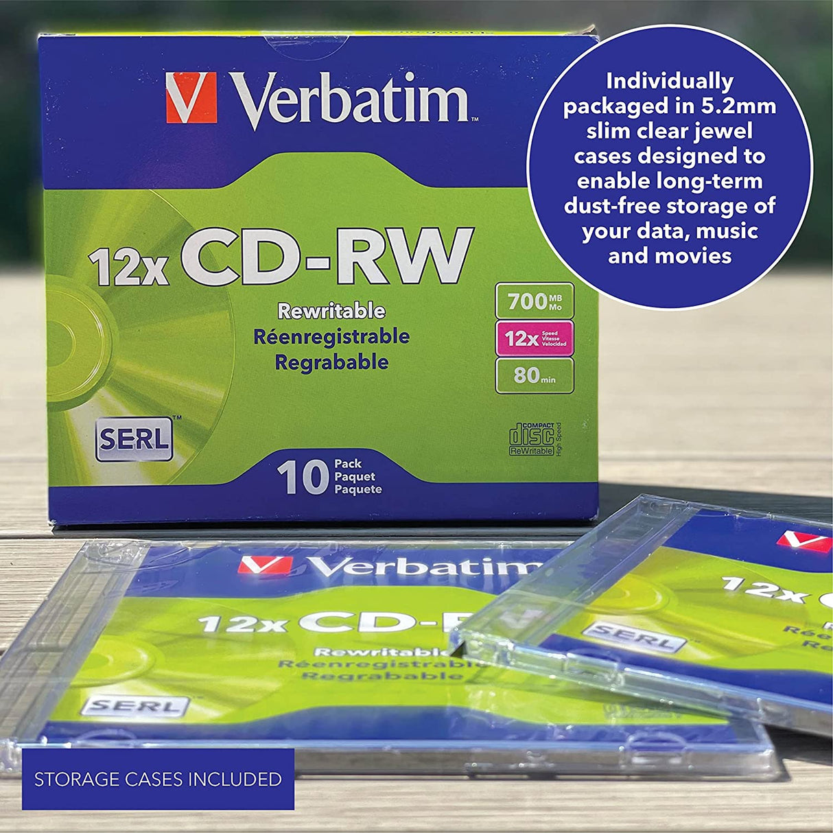 Verbatim CD-RW 700MB 2X-12X Rewritable Media Disc - 10 Pack Slim Case 10pk Slim Case 2X-12X High Speed Media Disc