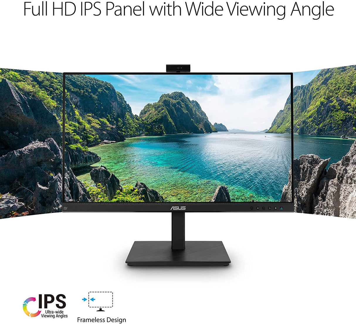 ASUS 27” 1080P Video Conference Monitor (BE279QSK) - Full HD, IPS, Built-in Adjustable 2MP Webcam, Mic Array, Speakers, Eye Care, Wall Mountable, Frameless, HDMI, DisplayPort, VGA, Height Adjustable 27" IPS w/Webcam & DisplayPort