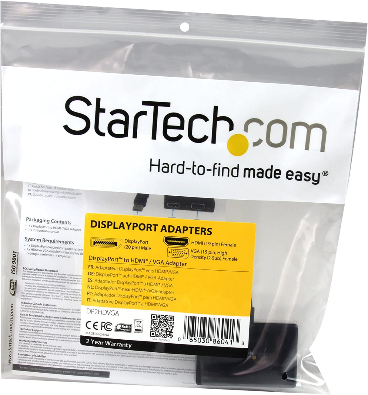 StarTech.com 2 in 1 Displayport Adapter - DisplayPort to HDMI or VGA - DisplayPort Adapter - 1920x1200 - Travel Adapter (DP2HDVGA) VGA - HDMI (Black) DisplayPort (Input)