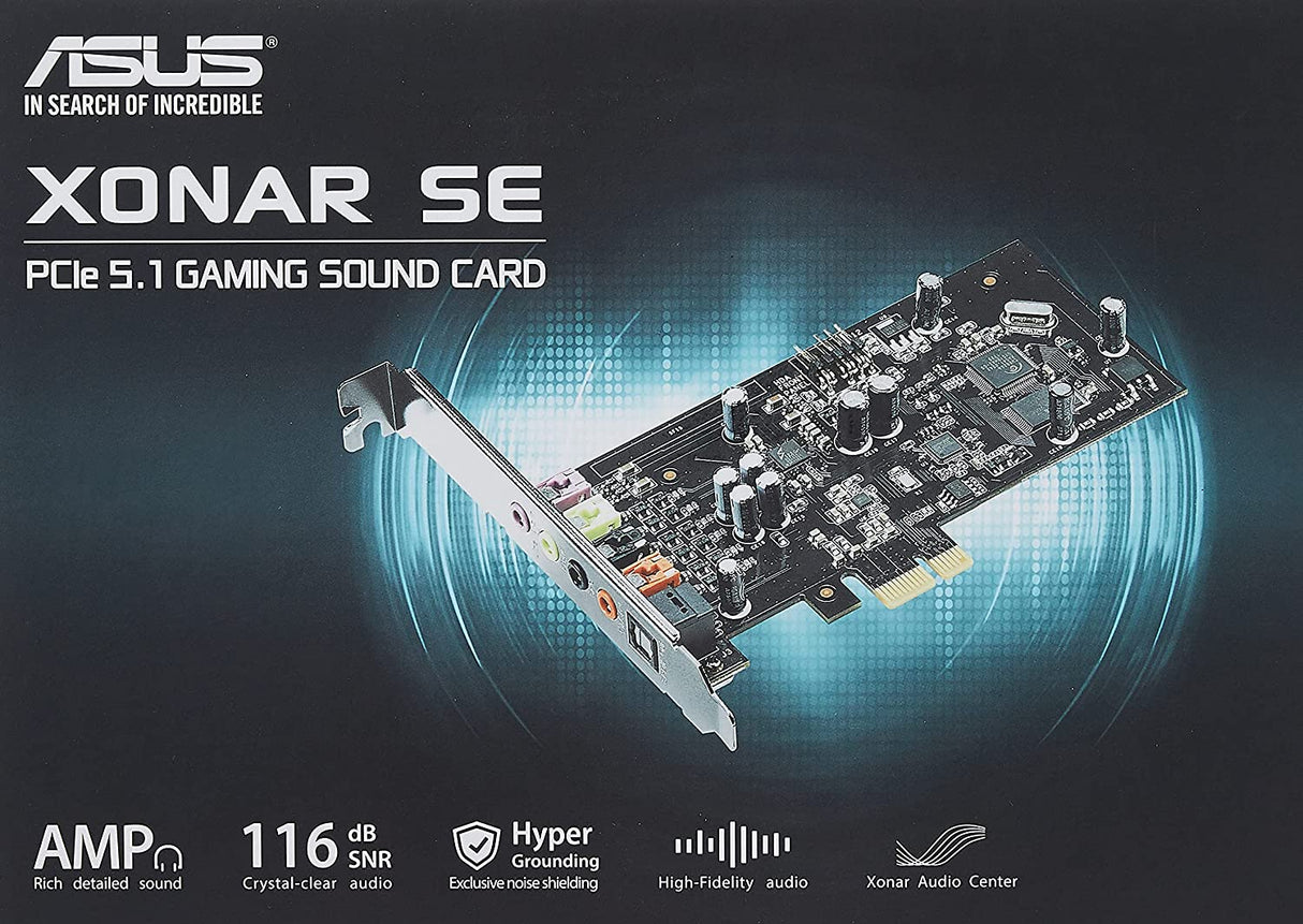 ASUS XONAR SE 5.1 Channel 192kHz/24-bit Hi-Res 116dB SNR PCIe Gaming Sound Card with Windows 10 compatibility