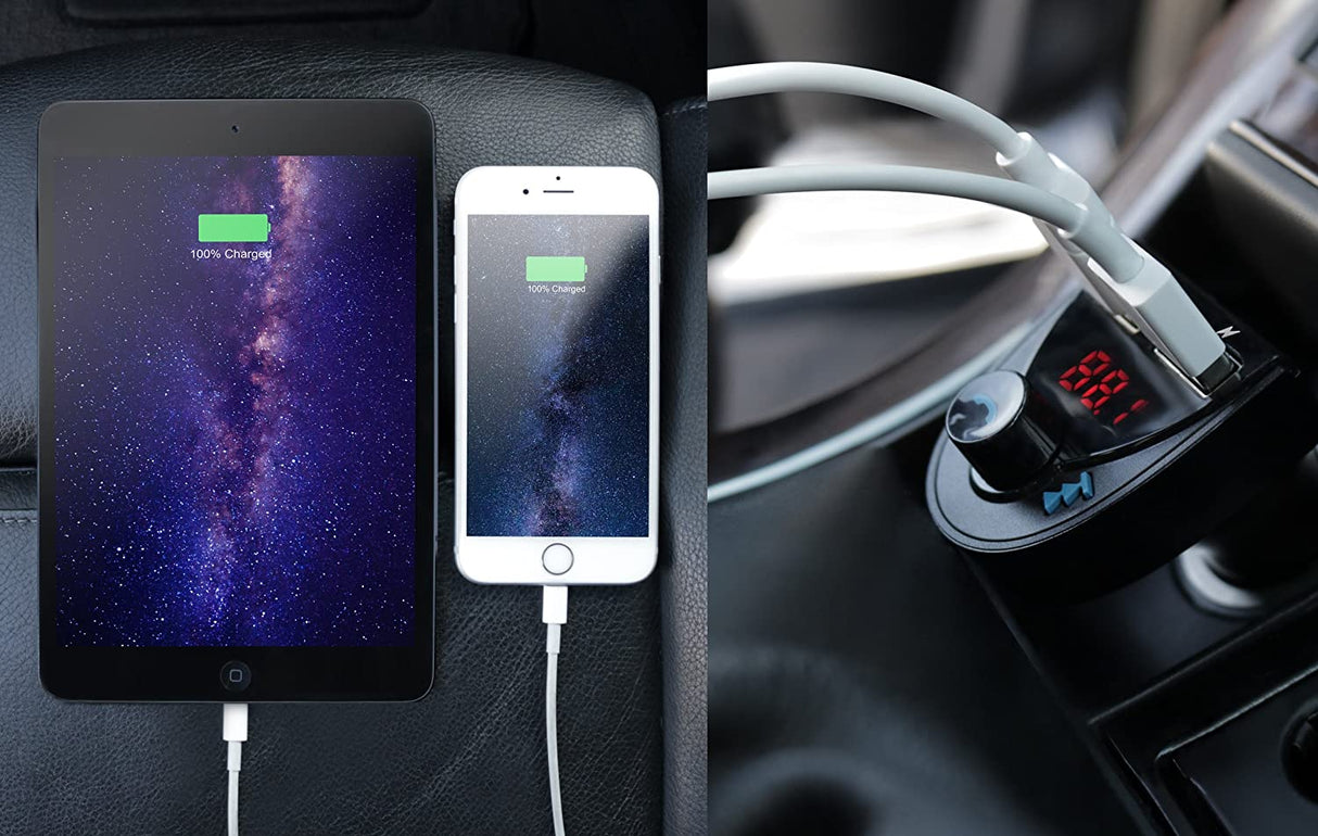 Aluratek Bluetooth Car Audio Receiver and FM Transmitter with Mic for Hands-Free Calls (ABF01F), Blue