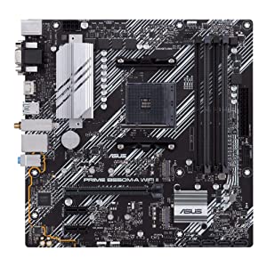 ASUS Prime B550M-A WiFi II AMD AM4 (3rd Gen Ryzen™) Micro ATX Motherboard (PCIe 4.0, WiFi 6, ECC Memory, 1Gb LAN, HDMI 2.1/D-Sub, 4K@60HZ, Addressable Gen 2 RGB Header and Aura Sync)
