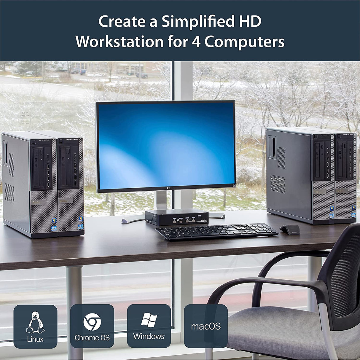 StarTech.com 4 Port DisplayPort KVM Switch w/ Audio - USB, Keyboard, Video, Mouse, Computer Switch Box for 2560x1600 DP Monitor (SV431DPUA) , Black