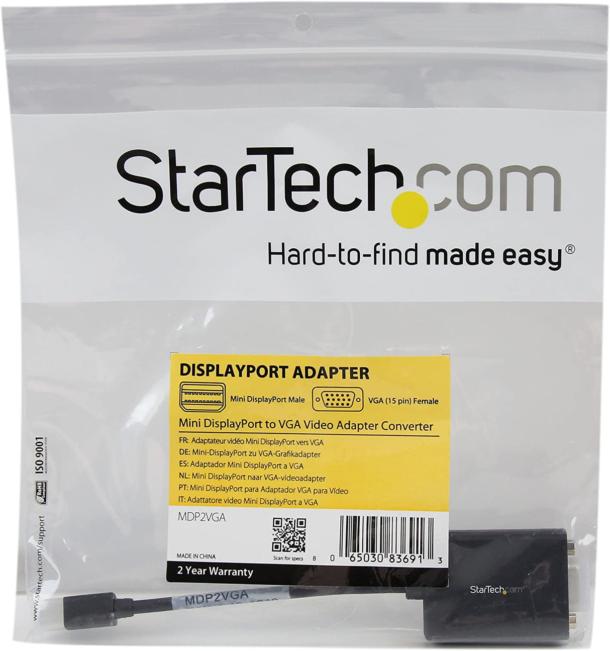 StarTech.com Mini DisplayPort to VGA Adapter - Active Mini DP to VGA Converter - 1080p Video - VESA Certified - mDP or Thunderbolt 1/2 Mac/PC to VGA Monitor/Display - mDP 1.2 to VGA Dongle (MDP2VGA)