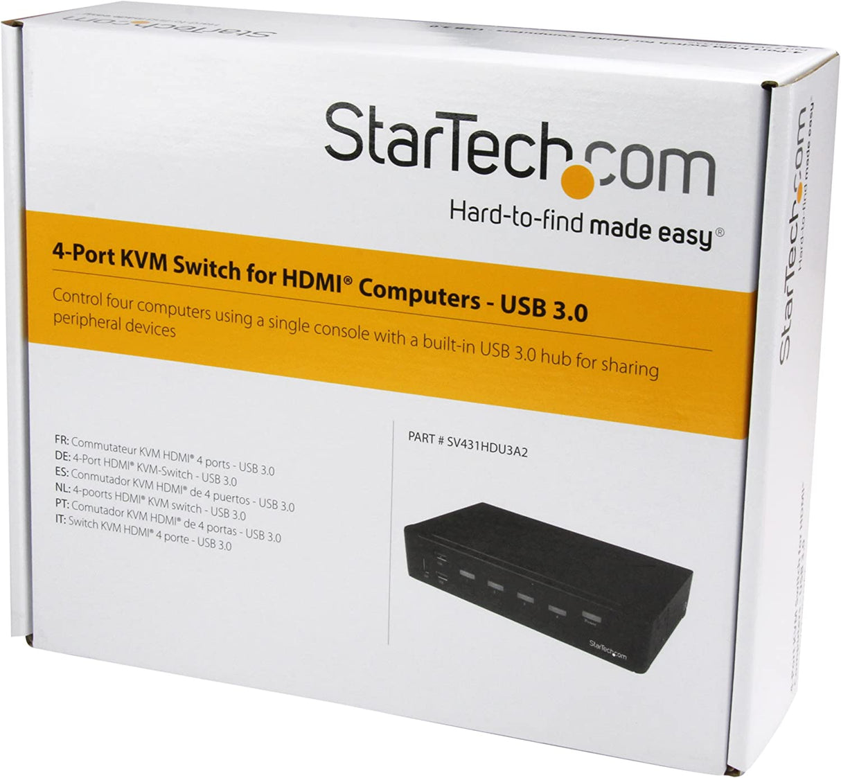 StarTech.com 4 Port HDMI KVM - HDMI KVM Switch - 1080p - USB 3.0 & Audio Support - KVM Video Switch (SV431HDU3A2) 4 Port | 1 Monitor USB 3.0 | 1080p