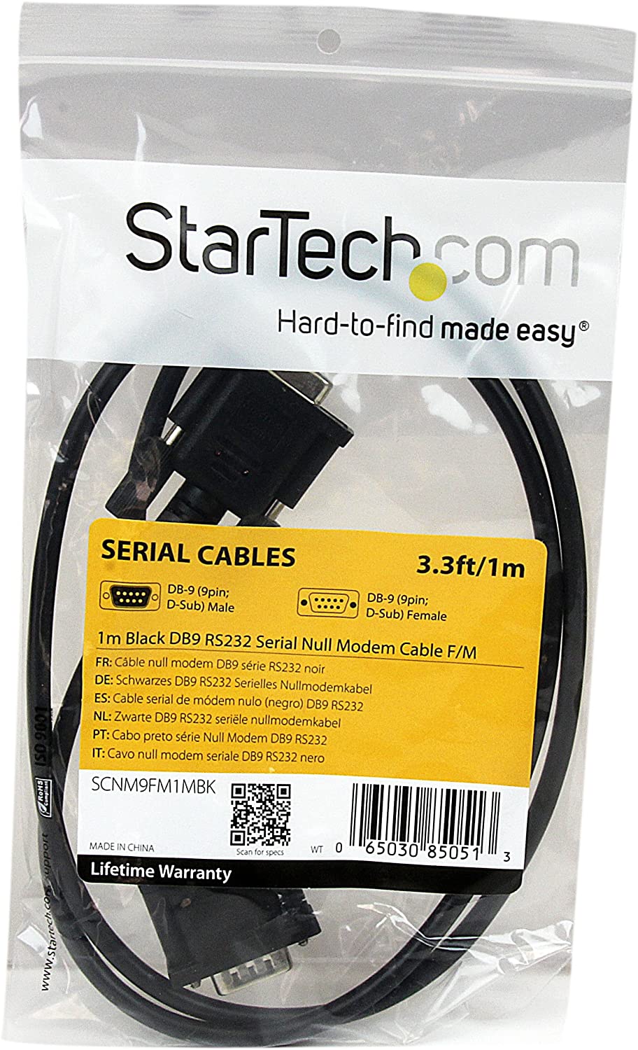 StarTech.com 1m Black DB9 RS232 Serial Null Modem Cable F/M - DB9 Male to Female - 9 pin Null Modem Cable - 1x DB9 (M), 1x DB9 (F), Black (SCNM9FM1MBK)