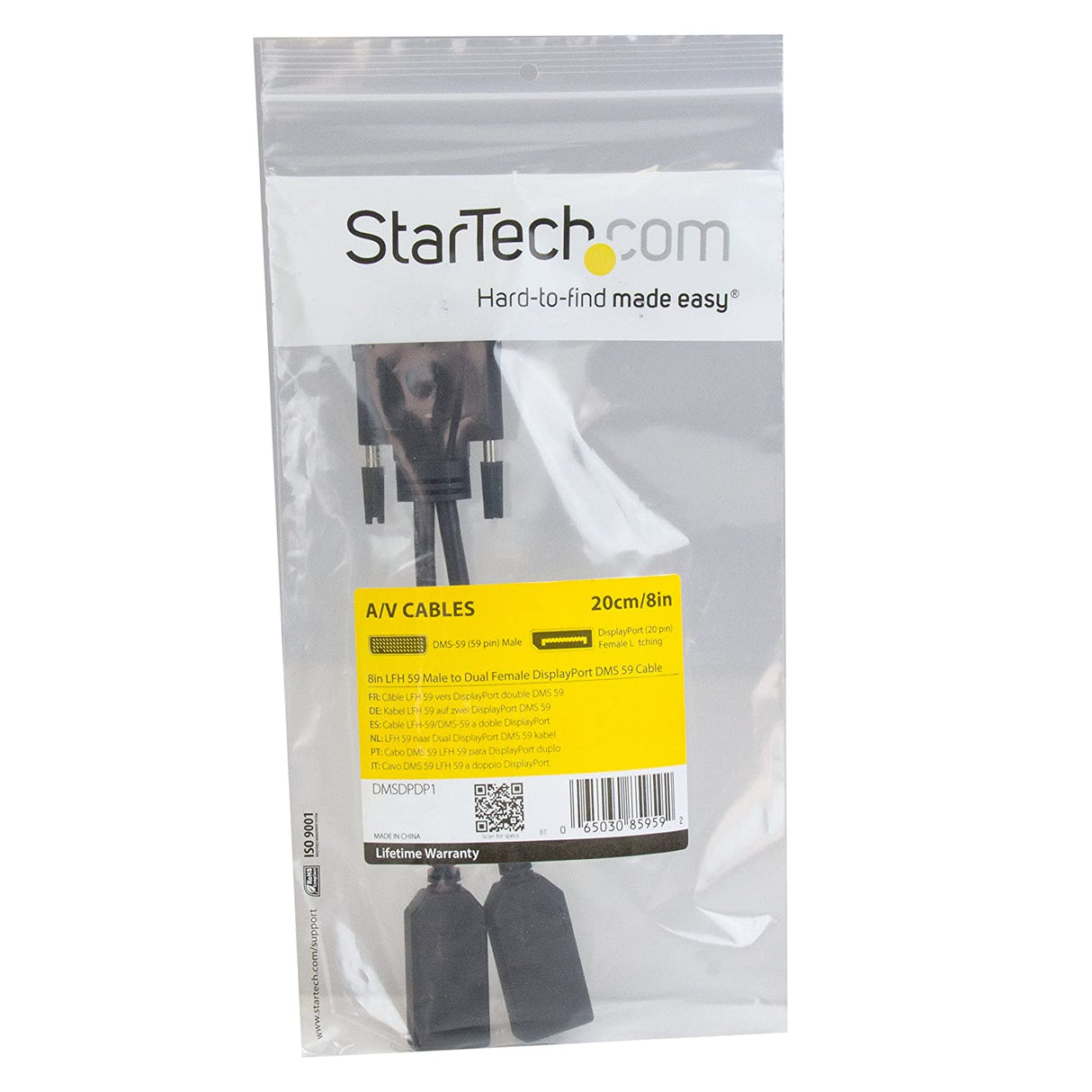 StarTech.com DMS-59 to DisplayPort - 8in - DMS 59 to 2x DP - Y Cable - DMS-59 Adapter - DisplayPort Splitter Cable - LFH Cable (DMSDPDP1),Black Dual DisplayPort
