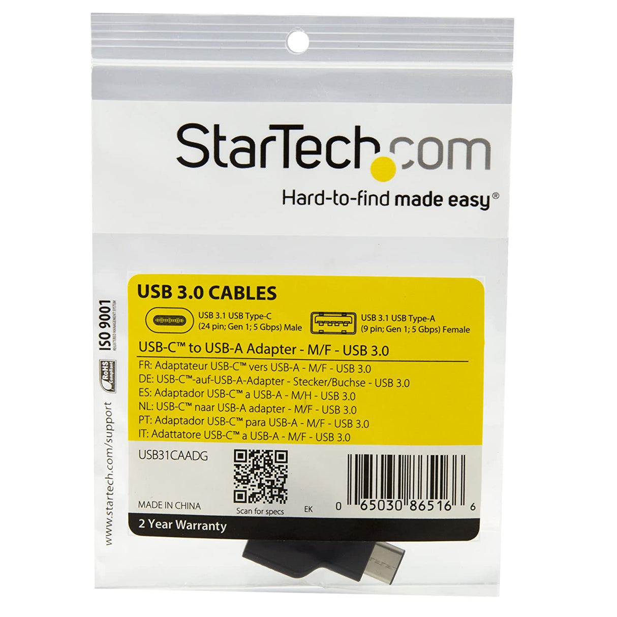 StarTech.com USB-C to USB Adapter - USB-C to USB-A - USB 3.1 Gen 1-5Gbps - USB C Adapter - USB Type C (USB31CAADG) USB 3.0 - C to A Adapter