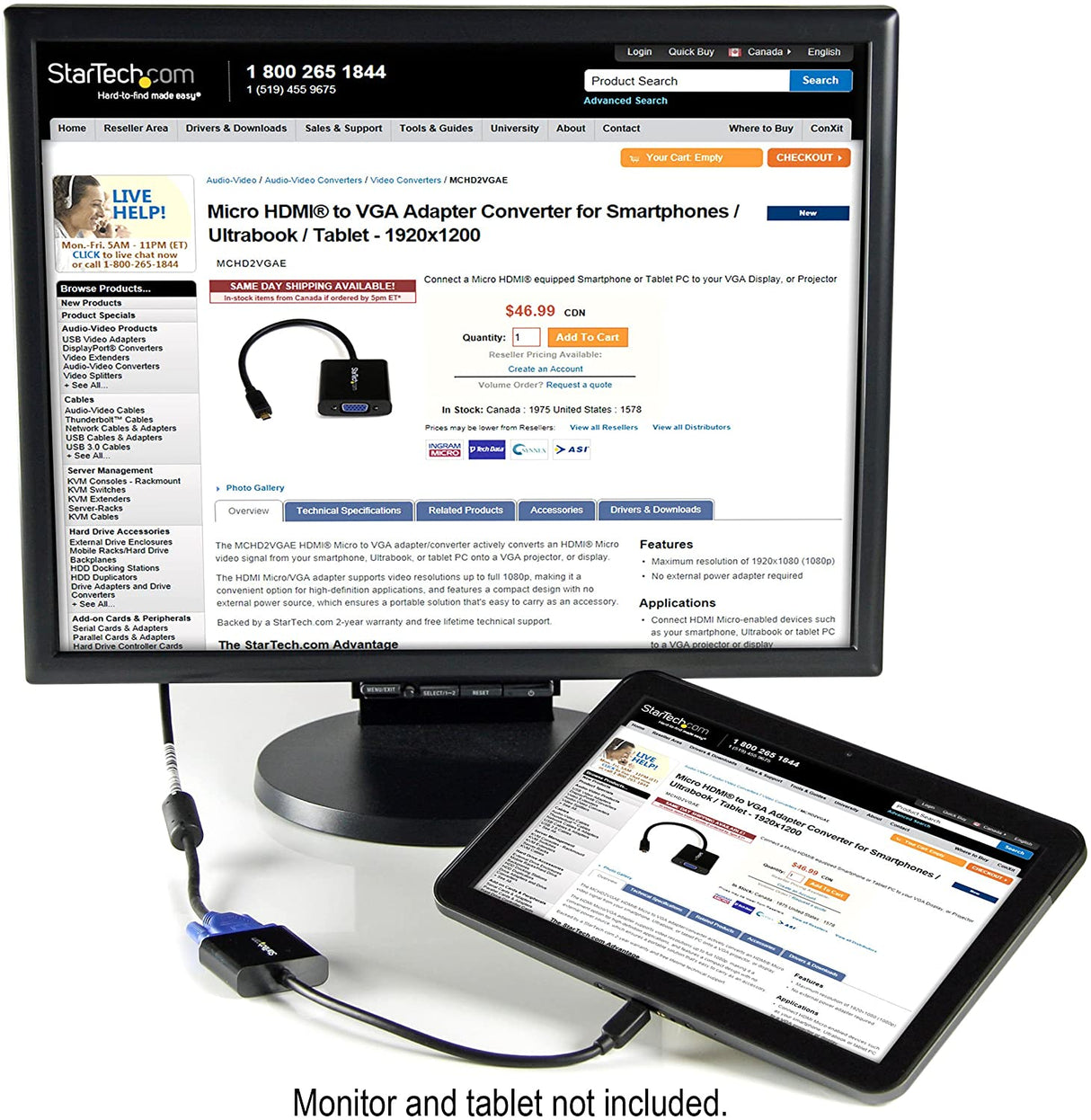 StarTech.com Micro HDMI® to VGA Adapter Converter for Smartphones / Ultrabook / Tablet - 1920x1080 - Micro HDMI Male to VGA Female (MCHD2VGAE2)