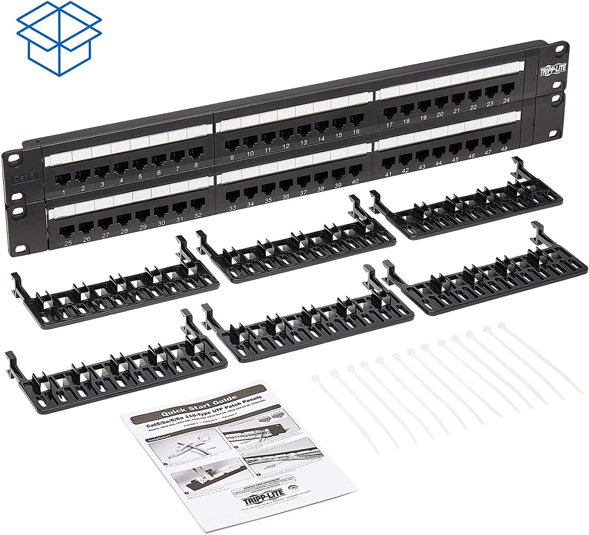 Tripp Lite 48-Port 2U Rackmount Cat6 110 Patch Panel 568B, RJ45 Ethernet(N252-048) , Black 48-Port (2U)