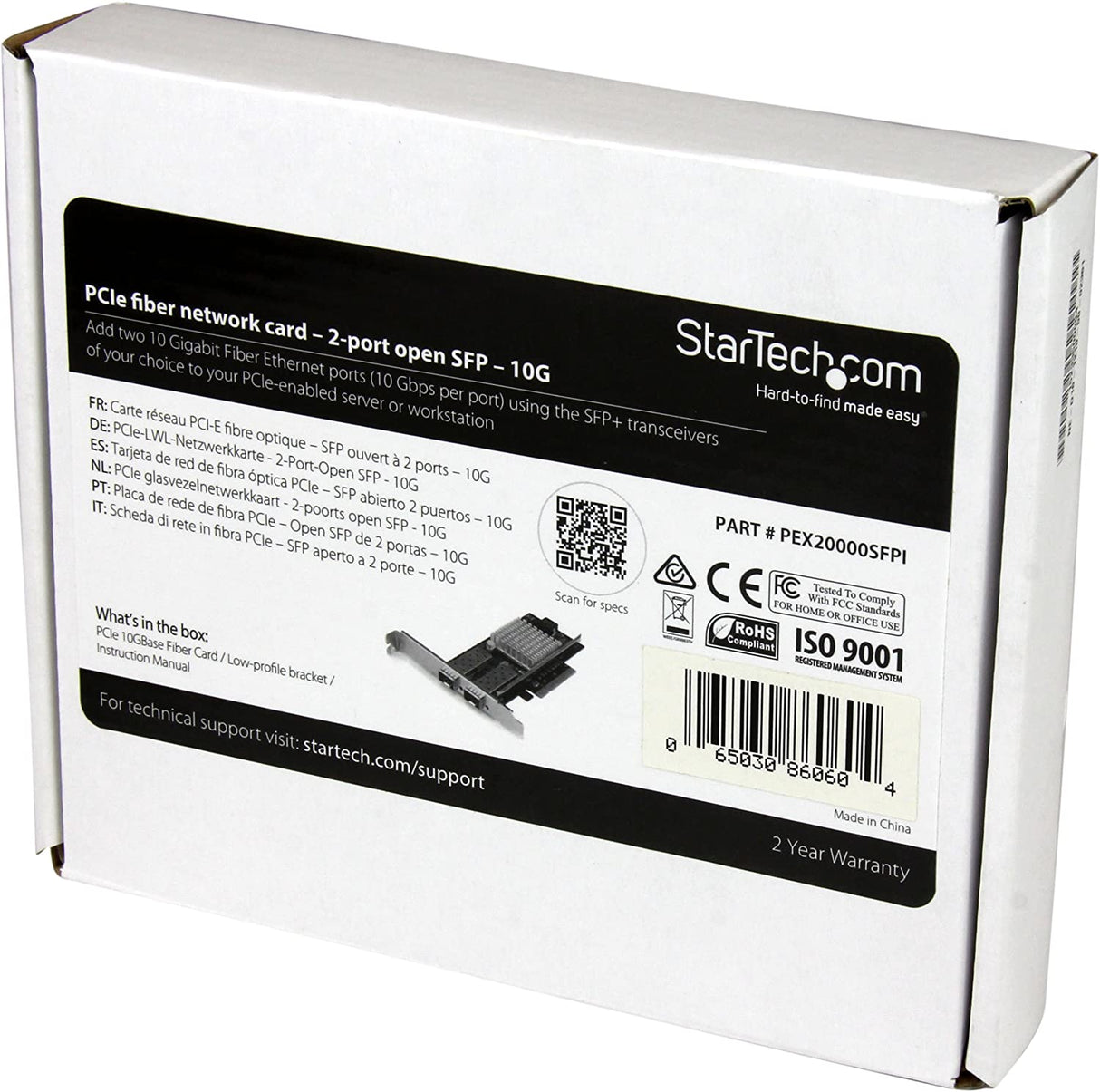 StarTech.com 10G Network Card - 2X 10G Open SFP+ Multimode LC Fiber Connector - Intel 82599 Chip - Gigabit Ethernet Card (PEX20000SFPI), Black 2 PORT
