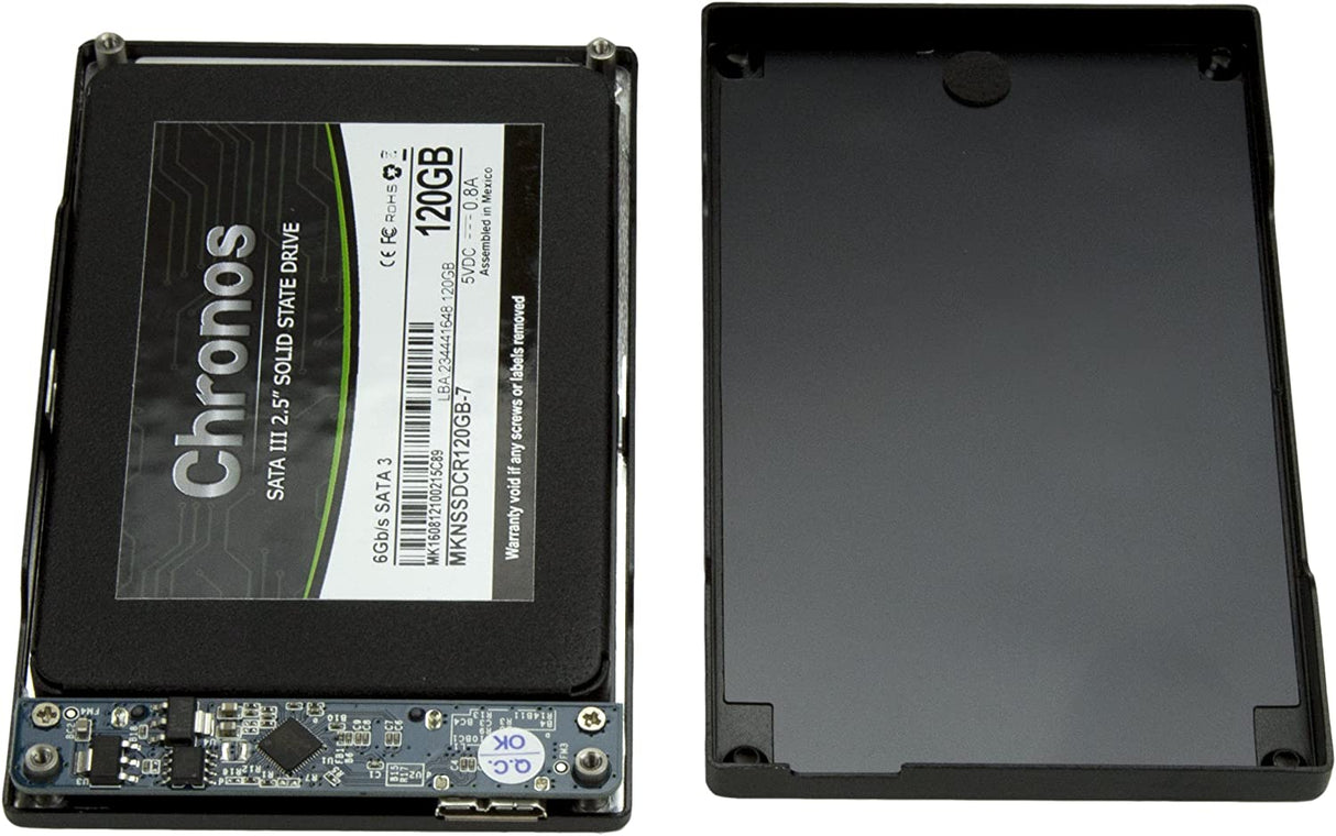 StarTech.com 2.5in USB 3.0 SSD SATA Hard Drive Enclosure - Storage enclosure with power indicator - 2.5" - SATA 3Gb/s - 3 Gbit/s - USB 3.0 - black (SAT2510BU32) 0.4" x 3" x 4.7"