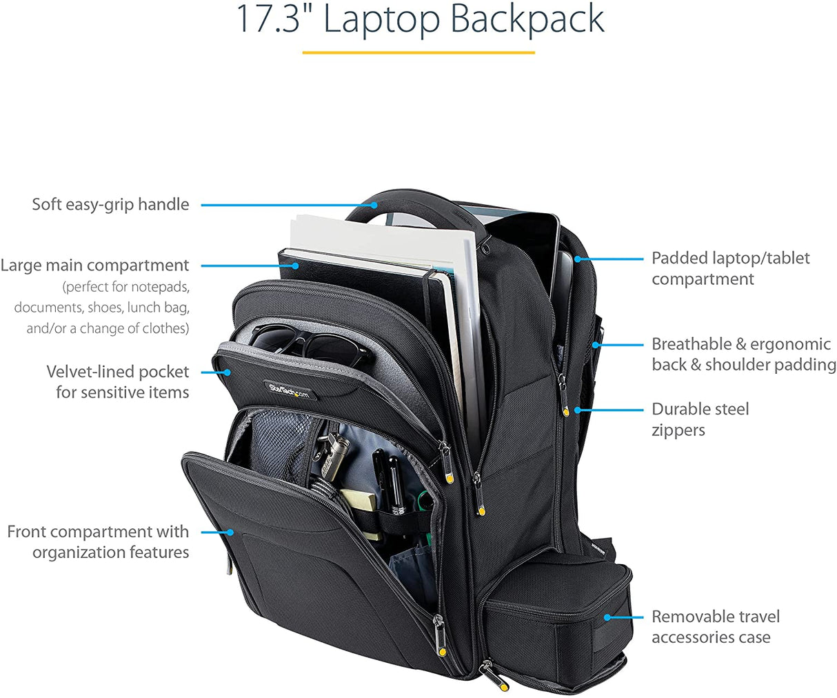 StarTech.com 15.6" Laptop Backpack with Removable Accessory Case - Professional IT Tech Backpack for Work/Travel/Commute - Durable Ergonomic Computer Bag - Nylon - Notebook/Tablet Pockets (NTBKBAG156)