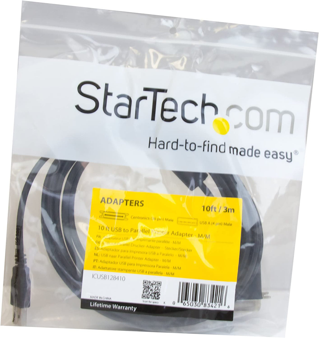 StarTech.com 10 ft USB to Parallel Printer Adapter - M/M - USB to ieee 1284 - USB to centronics - USB to Parallel Cable (ICUSB128410), Black USB to Parallel 10ft