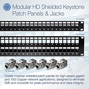 TRENDnet 24-Port Blank Keystone Shielded 1U Patch Panel, 1U 19" Rackmount Housing, Protects Against EMI/RFI Noise, Recommended with TC-K06C6A Cat6A Keystone Jacks (Sold Separately), Black, TC-KP24S 24 Port Blank Keystone