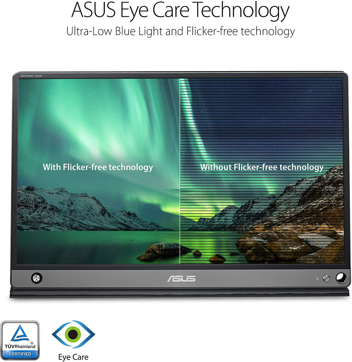 ASUS ZenScreen MB16AMT 15.6" Full HD Portable Monitor Touch Screen IPS Non-glare Built-in Battery and Speakers Eye Care USB Type-C Micro HDMI w/ Foldable Smart Case