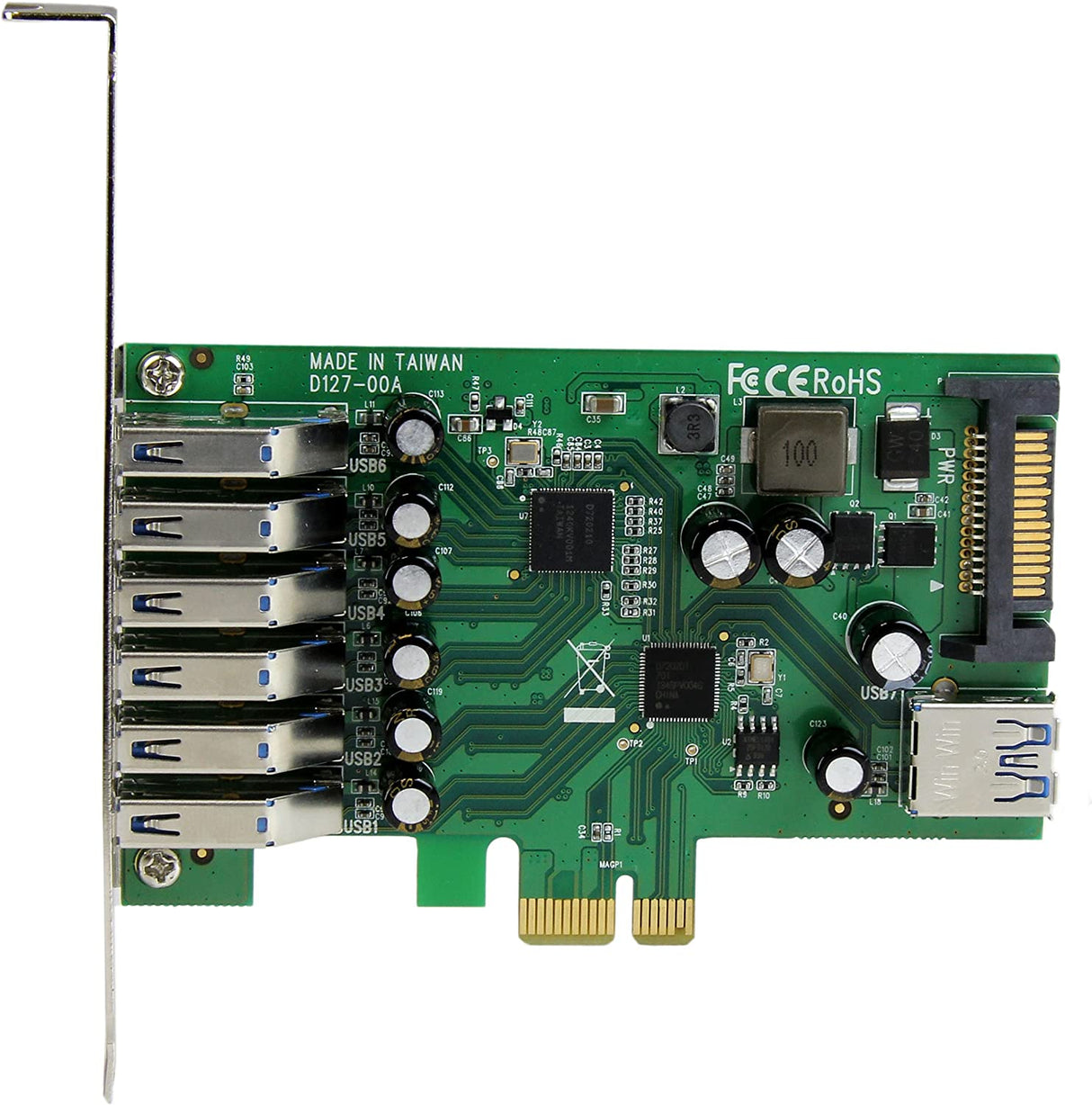 StarTech.com 7 Port PCI Express USB 3.0 Card - Standard & Low-Profile - SATA Power - UASP Support - 1 Internal & 6 External USB 3.0 Ports (PEXUSB3S7)