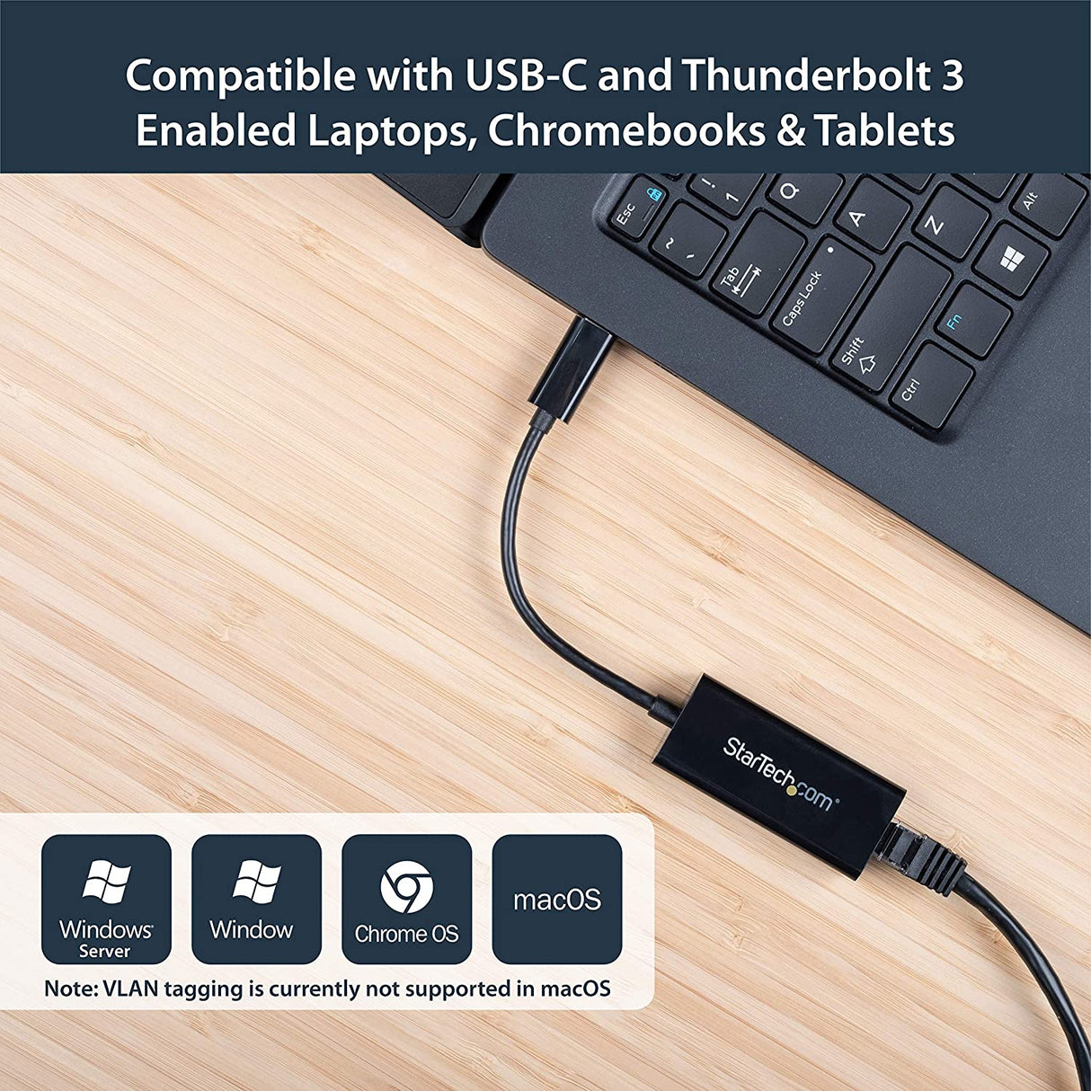 StarTech.com USB 3.1 Type C to Gigabit Ethernet Adapter – 10/100/1000 – Thunderbolt 3 Compatible – Windows and Mac – RJ45 LAN Network Converter (US1GC30B) Black Ethernet