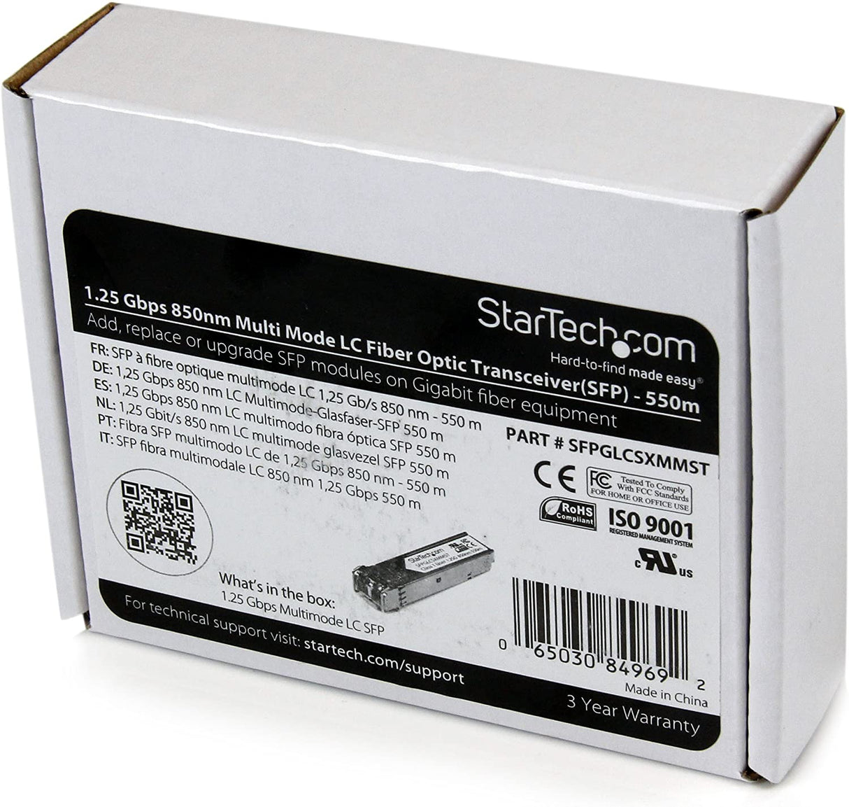 StarTech.com Cisco GLC-SX-MM Compatible SFP Module - 1000BASE-SX - 1GbE Multimode Fiber MMF Optic Transceiver - 1GE Gigabit Ethernet - LC 550m - 850nm - Cisco IE3400, IE3300, IE3200 (SFPGLCSXMMST) GLC-SX-MM Single