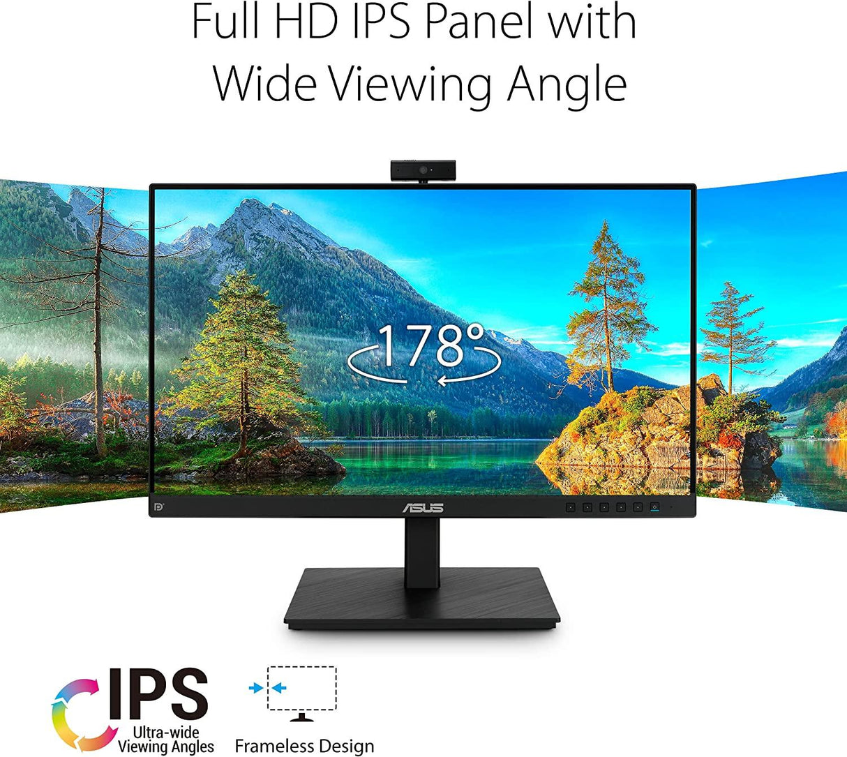 ASUS 23.8” 1080P Video Conferencing Monitor (BE24EQSK) - Full HD, IPS, Built-in Adjustable 2MP Webcam, AI Noise-canceling Mic, Speakers, Eye Care, DisplayPort, HDMI, Wall Mountable, Height Adjustable