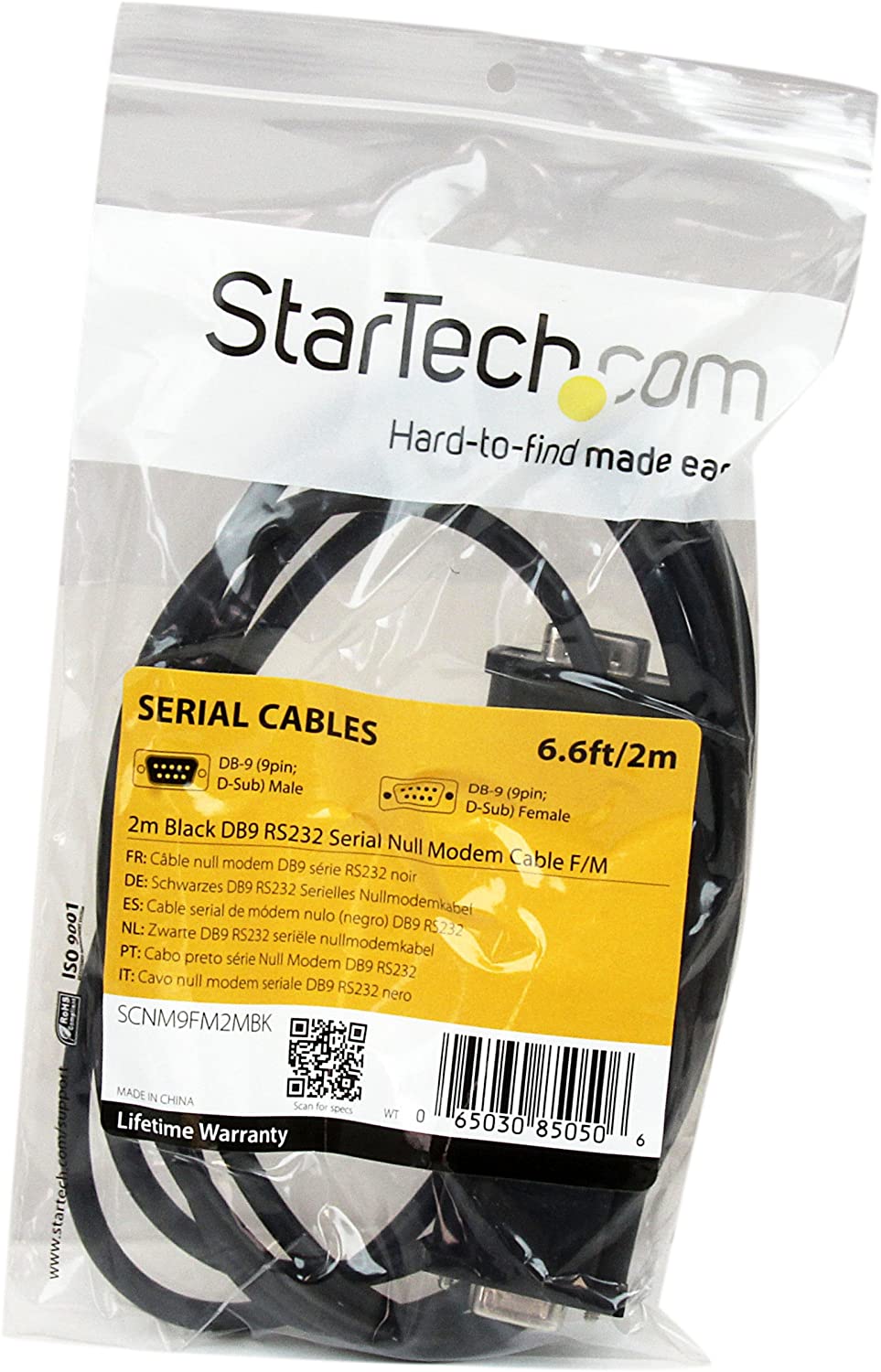 StarTech.com 2m Black DB9 RS232 Serial Null Modem Cable F/M - DB9 Male to Female - 9 pin Null Modem Cable - 1x DB9 (M), 1x DB9 (F), Black, SCNM9FM2MBK