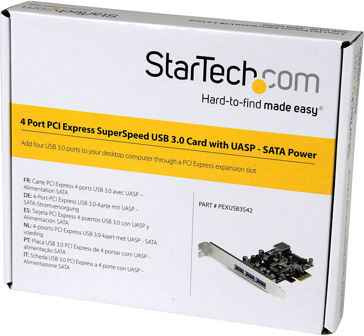 StarTech.com 4 Port PCI Express USB 3.0 Card - 3 External and 1 Internal - Native OS Support in Windows 8 and 7 - Standard and Low-Profile (PEXUSB3S42)